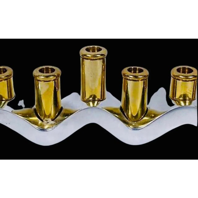 Metal 90s Post Modern Memphis Design Minimalist Elegant Aluminum Modernist Zig Zag Wave Menorah For Sale - Image 7 of 11