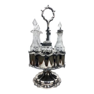 19th Century Cut Crystal & Silver Victorian Cruet Set- 6 Pieces For Sale