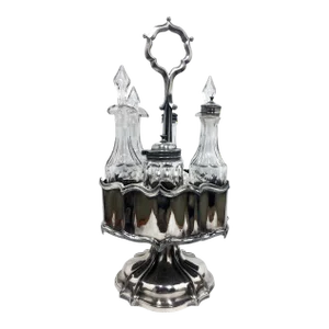 19th Century Cut Crystal & Silver Victorian Cruet Set- 6 Pieces