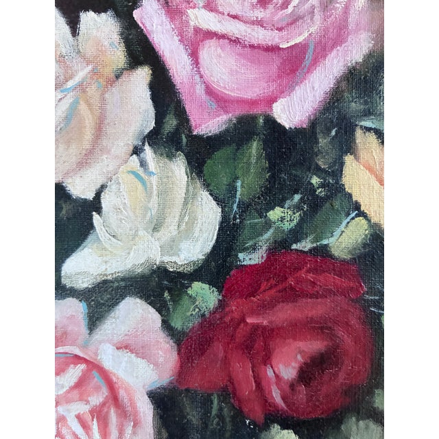 Vintage Original Floral Rose Oil Painting, Signed Flower Art For Sale - Image 6 of 12