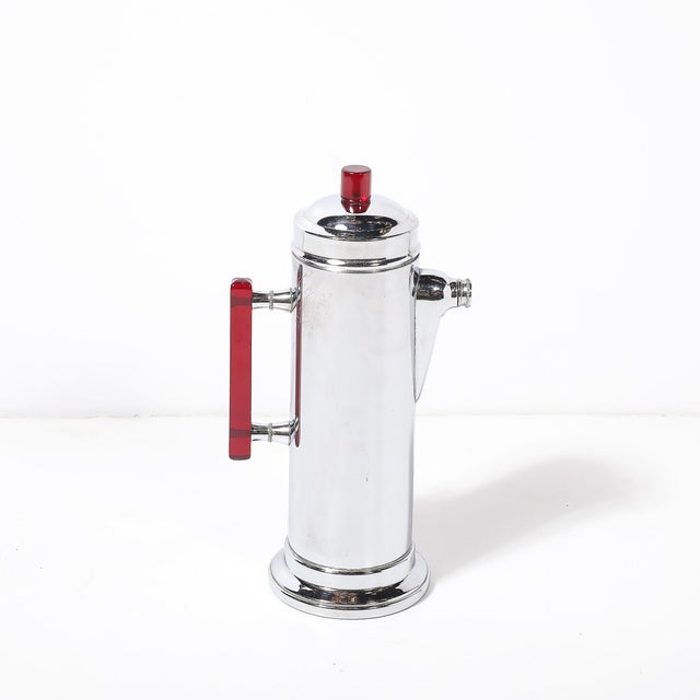 1930s 1930s Art Deco Chrome & Red Bakelite Cocktail Shaker For Sale - Image 5 of 12