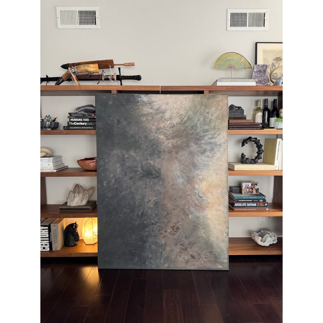 Slate Gray Oversized Large Original Abstract Acrylic Painting on Canvas With Moody Stormy Neutral Palette For Sale - Image 8 of 11