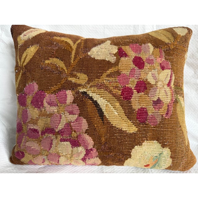 Mid 19th Century 19th Century Antique Aubusson Botanical Tapestry Pillow For Sale - Image 5 of 7