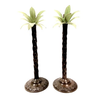 Vintage Late 20th Century Palm Tree Candle Holders - a Pair For Sale
