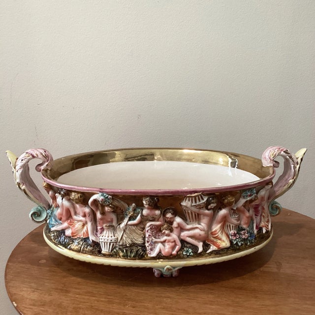 Italian Antique Porcelain Majolica Capodimonte Art Pottery Centerpiece Italy For Sale - Image 3 of 12