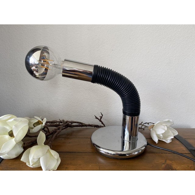 Black Vintage Italian Table Lamp in Chrome by Bellini for Targetti, 1970 For Sale - Image 8 of 18