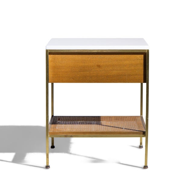 Wood Paul McCobb for Calvin Irwin Group Model 8714 Mid Century Bleached Mahogany, Cane, Brass and Glass Nightstand For Sale - Image 7 of 8