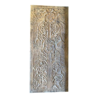 Vintage Hand-Carved Tree of Life Barn Door – Rustic Reclaimed Wood Statement Sliding Door 84x36 For Sale