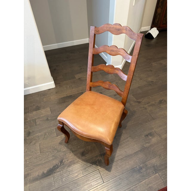 Century Furniture “Town & Country” Dining Chairs – Robert Allen Fabric & Bison Nutmeg Leather For Sale - Image 10 of 12