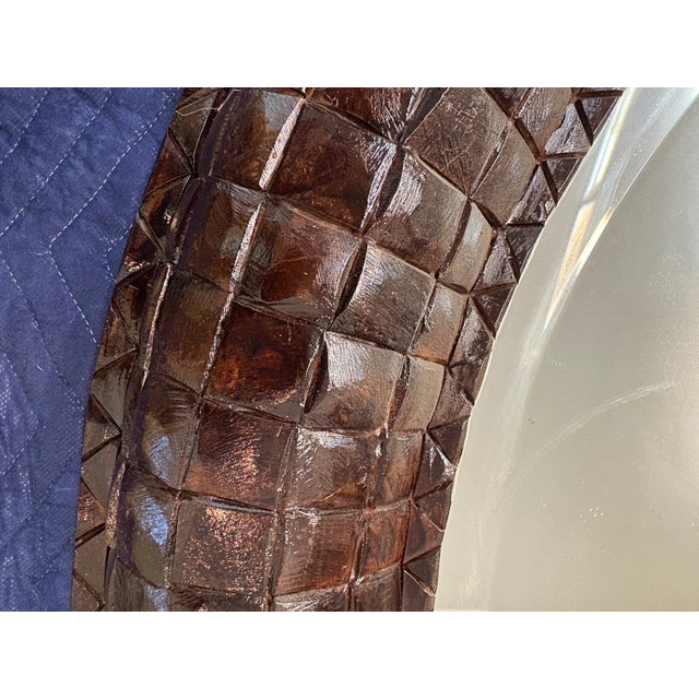 Glass 1980s Coconut Shell Round Mirror For Sale - Image 7 of 11