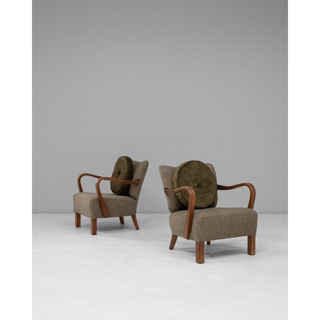 1940s Danish Art Deco Upholstered Armchairs With Round Pillows - A Pair For Sale - Image 18 of 18