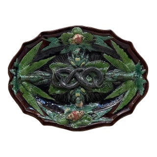 Antique French Palissy Majolica Serving Platter For Sale