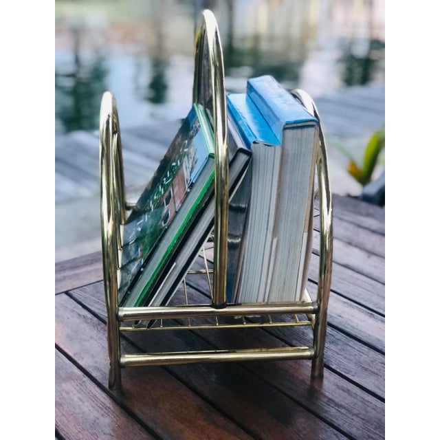 Vintage Mid-Century Brass Magazines/Books Rack For Sale - Image 4 of 9