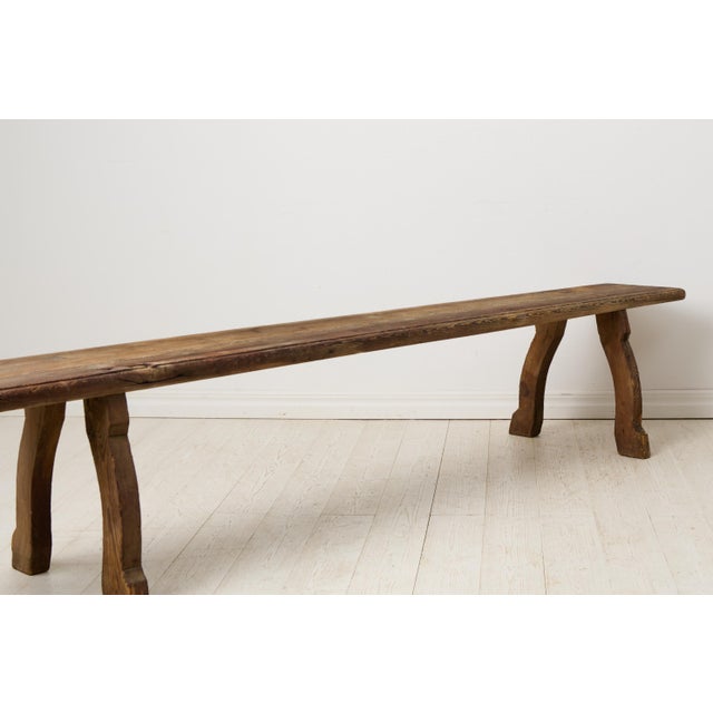 Long Swedish Primitive Rustic Bench, Early 1800s For Sale - Image 4 of 8