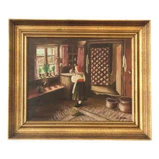 C. Anders, Cottage Interior, 1940, Oil Painting on Canvas, Framed For Sale