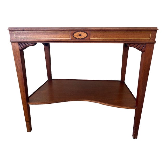 Occasional Side Table With Inlaid Marquetry & Lower Shaped Shelf (1930s - Early 1950s) For Sale
