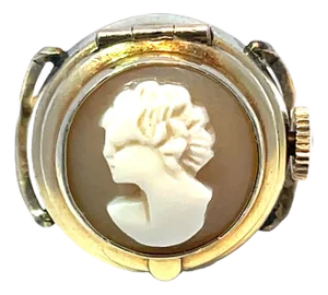 Vintage Solid Gold Elgin Cameo Watch Ring, Size 6