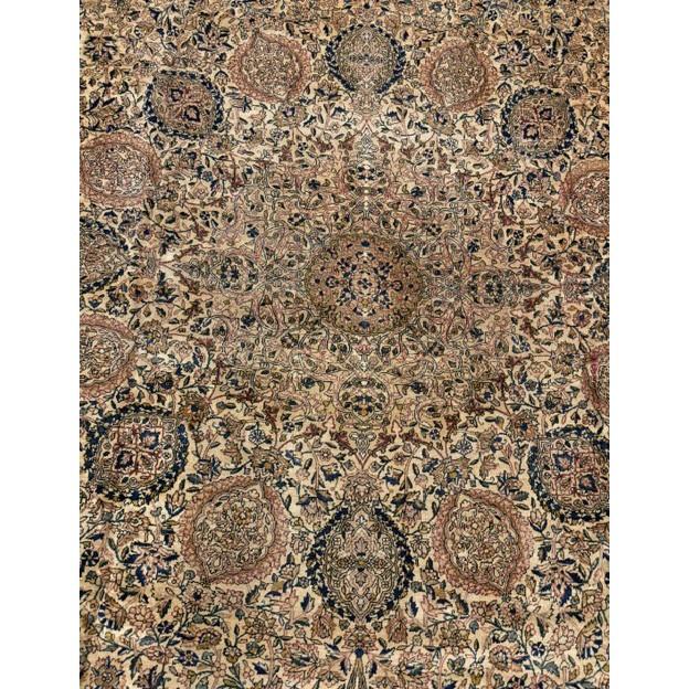 1900 - 1909 1900s Antique Beige Ground Shah Abbas Floral Kerman Knotted Wool Carpet Rug For Sale - Image 5 of 6