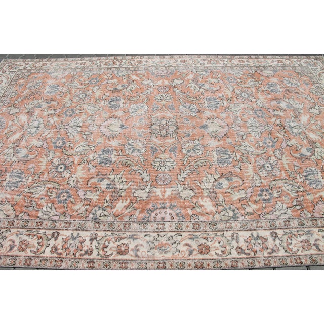 Burnt Orange Vintage Hand Knotted Turkish Area Rug - 74" X 120" For Sale - Image 4 of 11