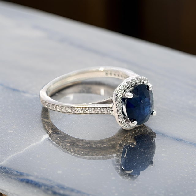 Natural Sapphire Diamond Ring 14k White Gold 2.43 TCW Certified, Size 6.5 For Sale - Image 11 of 11