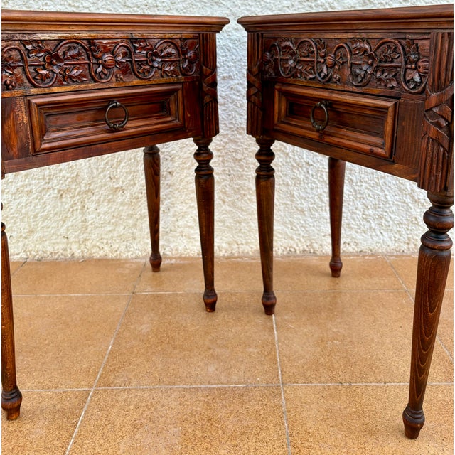 Pair of Spanish Carved Oak Nightstands With Drawer, 1930s For Sale - Image 14 of 15