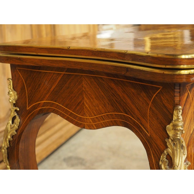19th Century French Louis XV Style Rosewood Marquetry Console and Game Table For Sale - Image 11 of 18