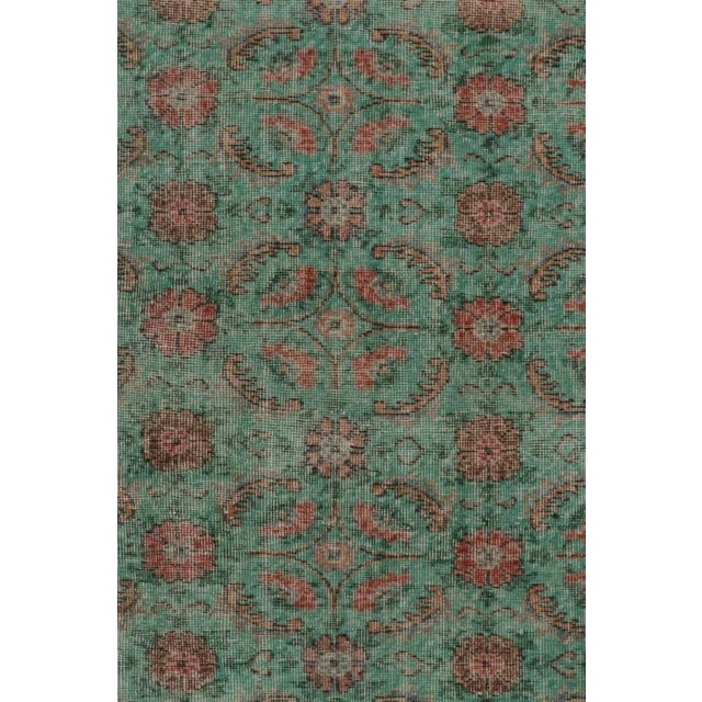 Vintage Distressed Rug With Teal and Red Floral Patterns - Rug & Kilim For Sale In New York - Image 6 of 10