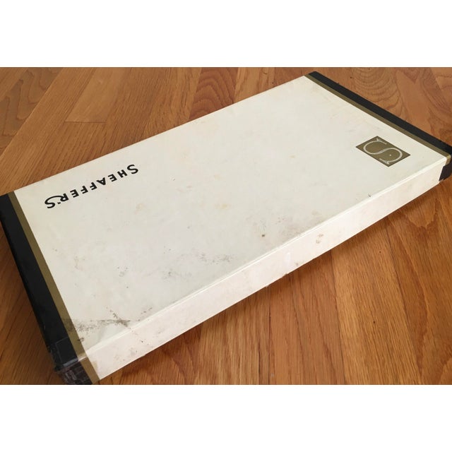 Rare Vintage Large Black Onyx Sheaffer Desk Set Comes With 2 Sheaffer White Dot Pens as Well as 2 Gold Nib Pens. For Sale - Image 10 of 12