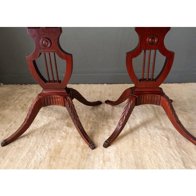 Set of Mersman Harp and Lyre Mahogany SideTables With Brass Feet and Drawers For Sale - Image 6 of 17