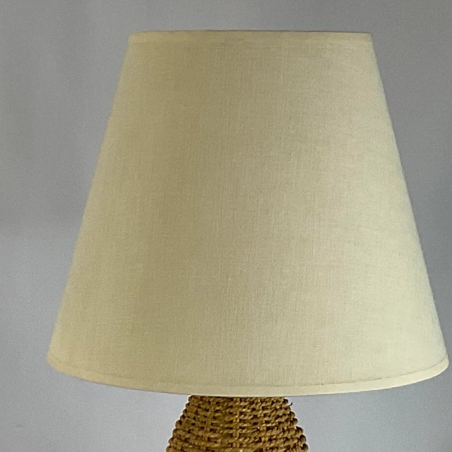 Wood Vintage 1980s Natural Wicker Jute Woven Table Lamp For Sale - Image 7 of 11