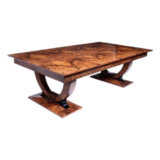 Art Deco Burr Walnut Convertible Pool Dining Table by Sir William Bentley, 1990 For Sale