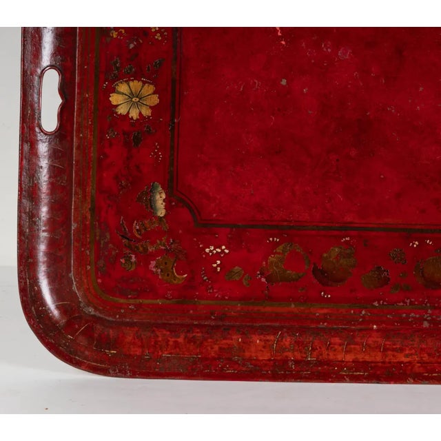 Metal An Antique Painted Tole Tray on Stand For Sale - Image 7 of 9