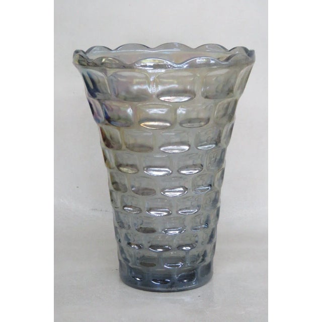 Mid-Century Modern Federal Carnival Glass Yorktown Thumbprint Design Iridescent Vase For Sale - Image 3 of 10