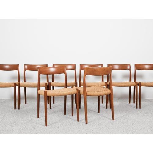 Mid-Century Modern Mid-Century Danish Model 77 Chairs in Teak and Paper Cord attributed to Niels Otto Møller, Set of 8 For Sale - Image 3 of 11