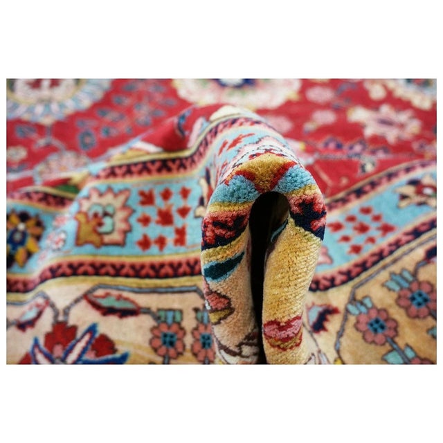Red Antique Persian Tabriz Pahlavi Wool 10X13 Red, Ivory & Gold Handmade Area Rug #1142546 For Sale - Image 8 of 9