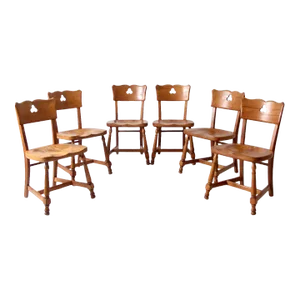 Mid Century Rustic Wood Dining Chairs Set of 6