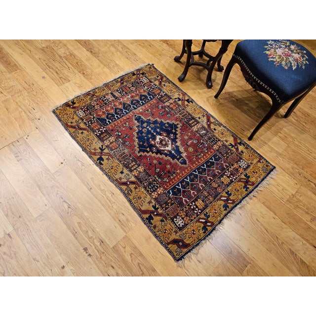 19th Century Handwoven Anatolian Village Area Rug, Wool, Red & Navy, 3' x 5' For Sale In Chicago - Image 6 of 18