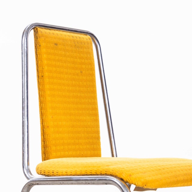 1980s Mustard Yellow Stacking Dining Chairs with Chrome Frame, 1980s, Set of 14 For Sale - Image 5 of 11