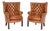 Antique Leather Barrel Back Wing Armchairs, 1920s, Set of 2 For Sale