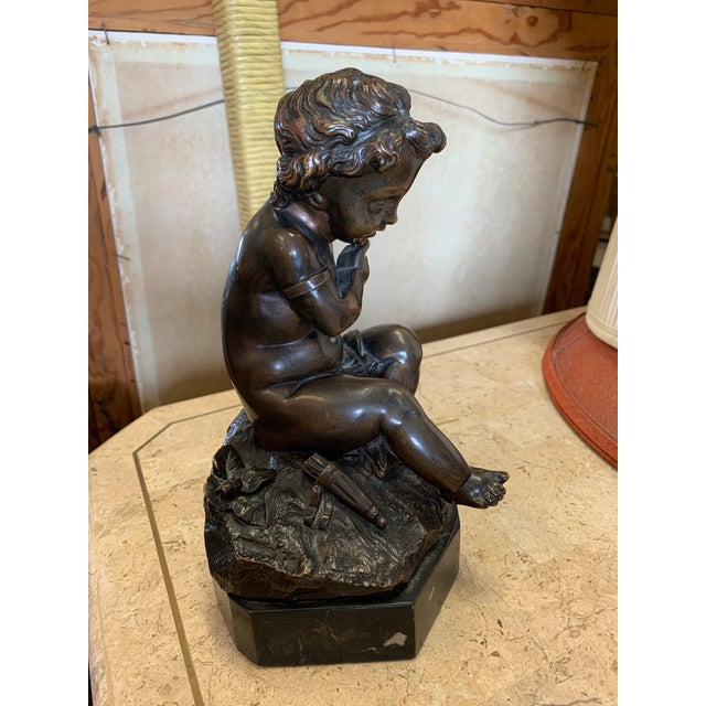 Metal Vintage Bronze Cherub Figure For Sale - Image 7 of 11