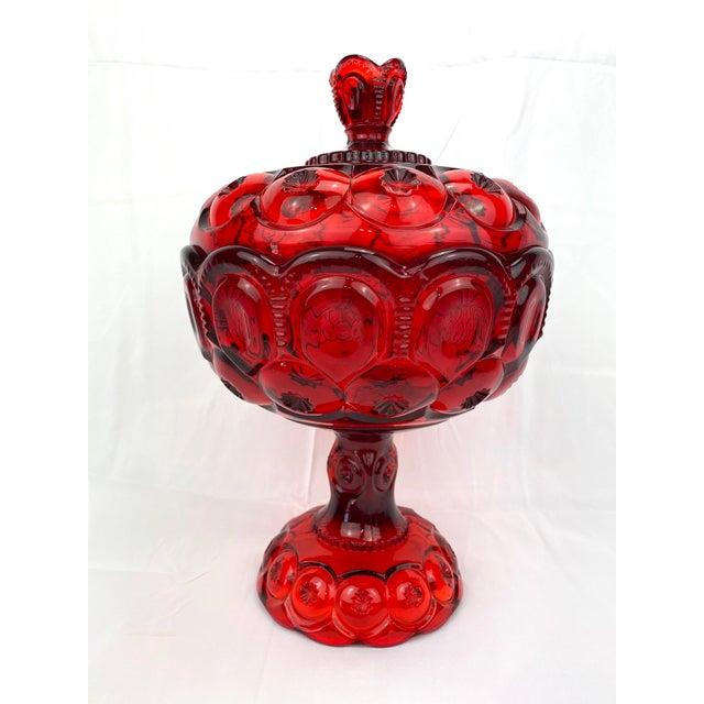 Large Mid 20th Century Vintage Le. Smith Ruby Red Glass Lidded Trifle