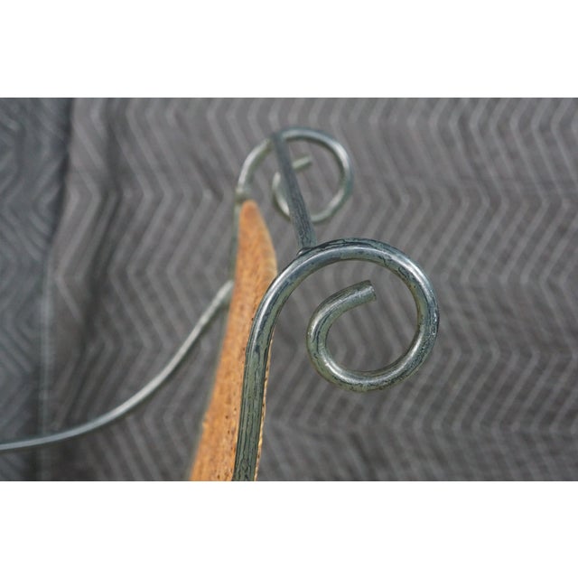 Pair Mid Century Modern Iron Wicker Patio Chairs Vintage Wrought Iron Dining Armchairs For Sale - Image 10 of 18