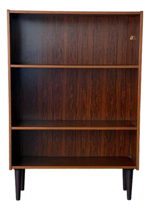 Danish Rosewood Bookcase by Denka Mid Century Modern Open Shelves 1960s