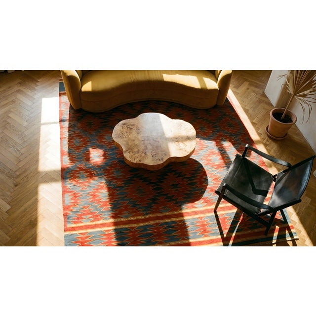 1930s Red Blue Diamond Tribal Antique Indian Cotton Dhurrie Carpet 6' X 9'7" Flatweave Cotton Rug For Sale - Image 14 of 16