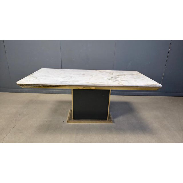 Metal Vintage White Marble and Brass Dining Table, 1970s For Sale - Image 7 of 14