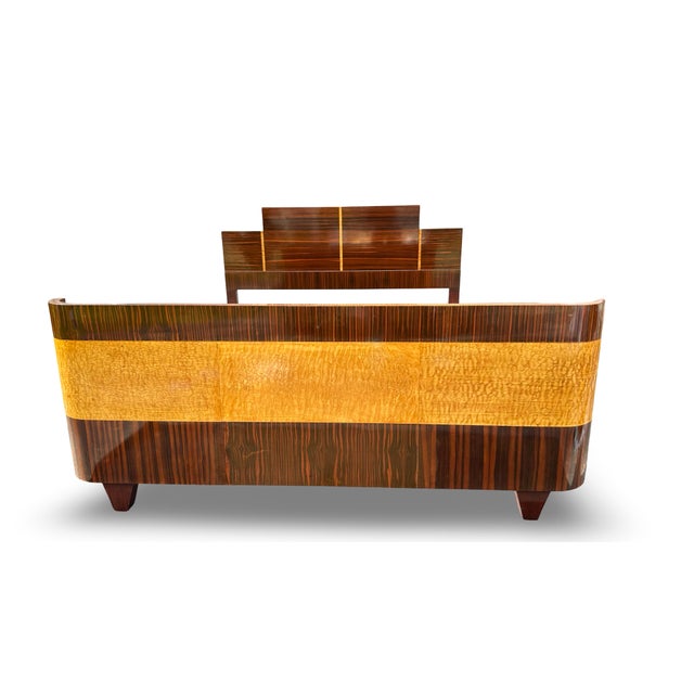 1930s Italian Art Deco Burl Maple and Rosewood Waterfall Queen Bed For Sale - Image 10 of 12