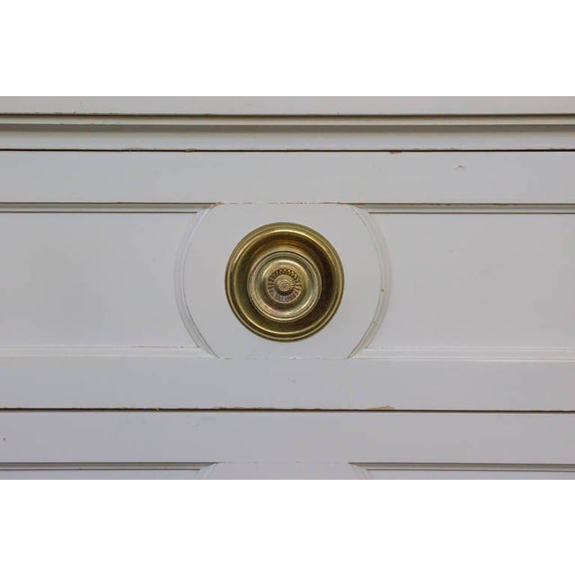 Single White Lacquered MidCentury Modern Nightstand With Brass Trim