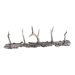 Antique 19th Century German Black Forest Carved Wood and Antler Wall Rack For Sale