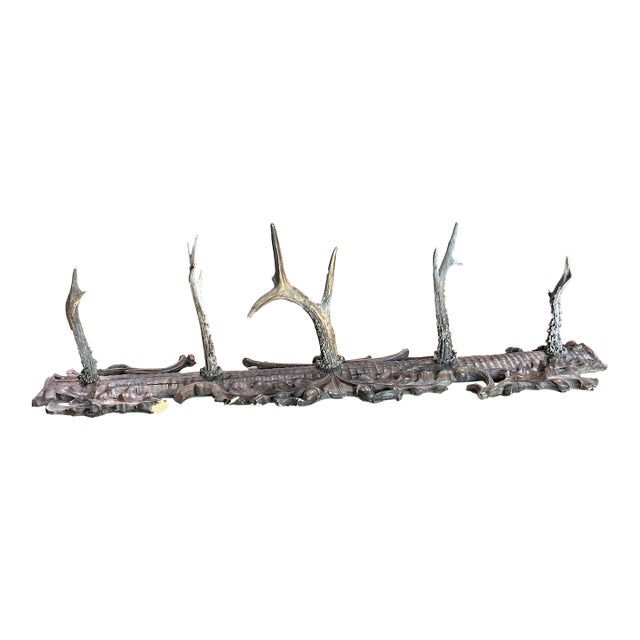 Antique 19th Century German Black Forest Carved Wood and Antler Wall Rack For Sale