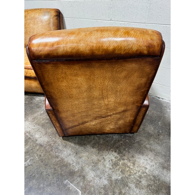 Art Deco Style Leather & Velvet Club Chairs - A Pair For Sale - Image 9 of 10